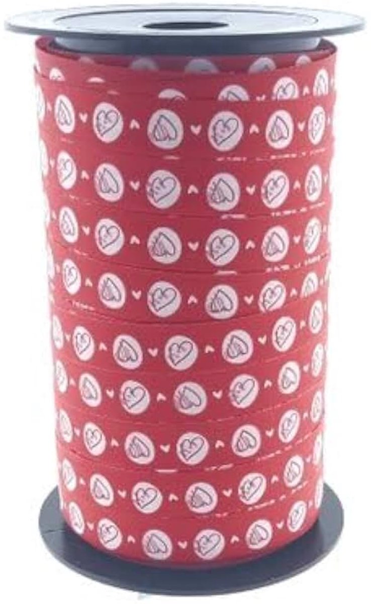 Krullint - 10mm - Harten Motief - 50 meter - Rood/Wit