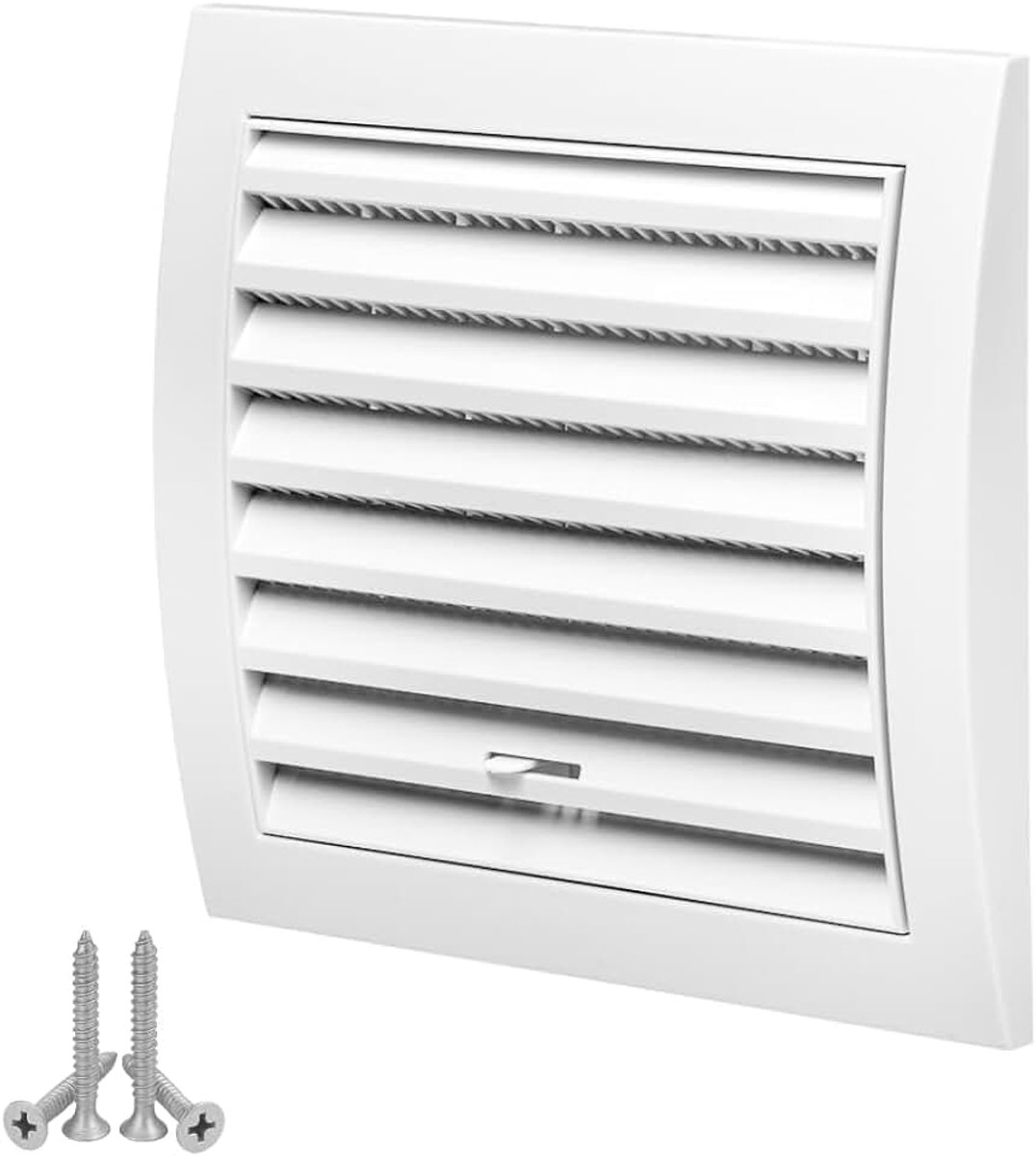 150 mm wit ventilatierooster met insectenbescherming en schuifregelaar - kunststof afsluitrooster met buisaansluiting