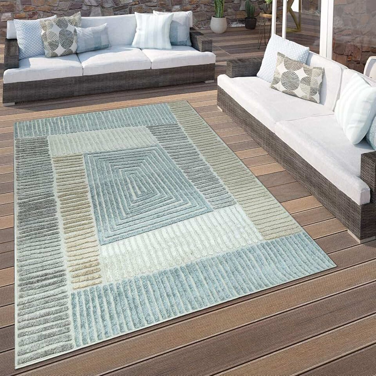 Home Vloerkleed Voor Terras Binnen En Buiten Geometrisch Design Pastelkleuren Bruin/Beige/Grijs, Maat:Ø 120 cm rondje