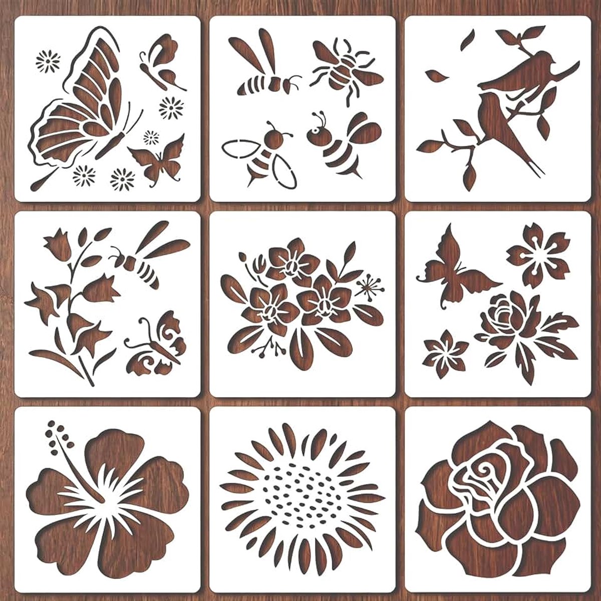 9 Stuks Bloem Sjablonen voor Schilderen, Herbruikbare DIY Knutsel Sjablonen voor Kinderen en Volwassenen, Tekensjablonen voor Muren, Scrapbooking en Textiel