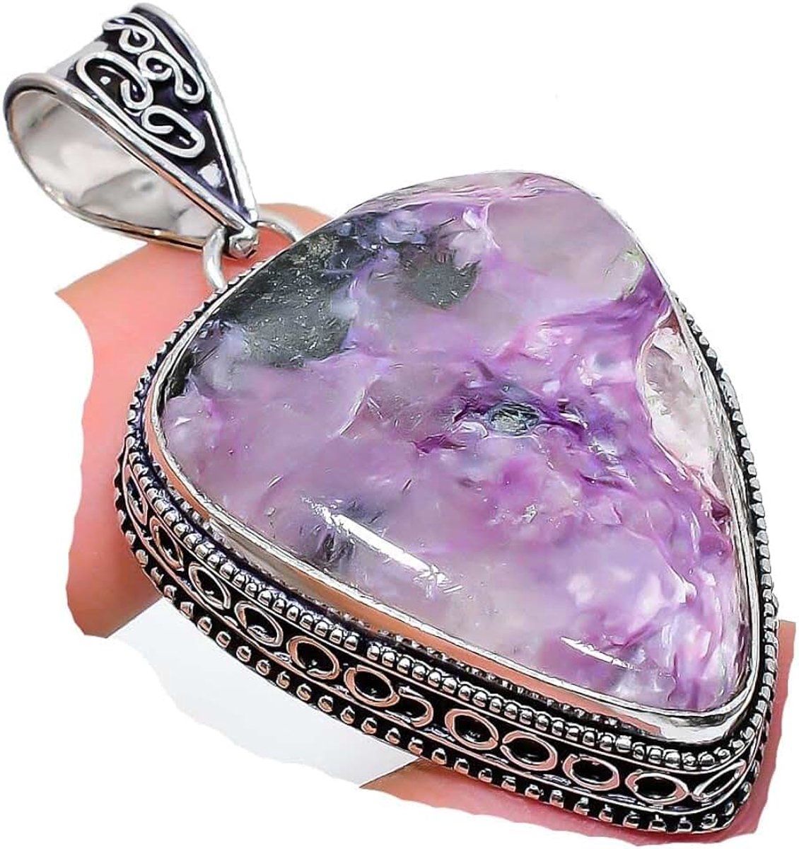 Jade Vintage Style Handmade Pendant 2" Long For Girls Woman's Sterling Silver Plated Jewelry From Kashish