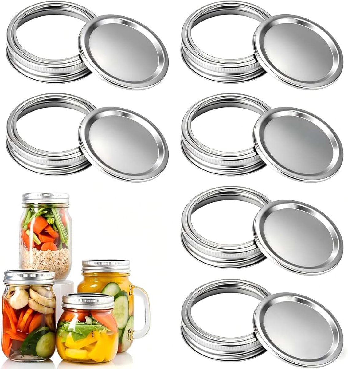6 stuks Mason Jar deksels, metaal, 86 mm, schroefdeksel, lekvrije afsluitdeksel, voedseldoppen, voor jamglas, twist-off inmaakpotten