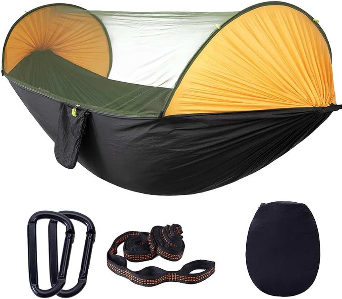 Quick-Opening Hangmat Met Muskietennetten, Camping Hangmat Lichtgewicht Double Hangmat, Draagbare Reizen Hangmat Voor Indoor, Outdoor, Wandeltocht Maken, Kamperen,Yellow