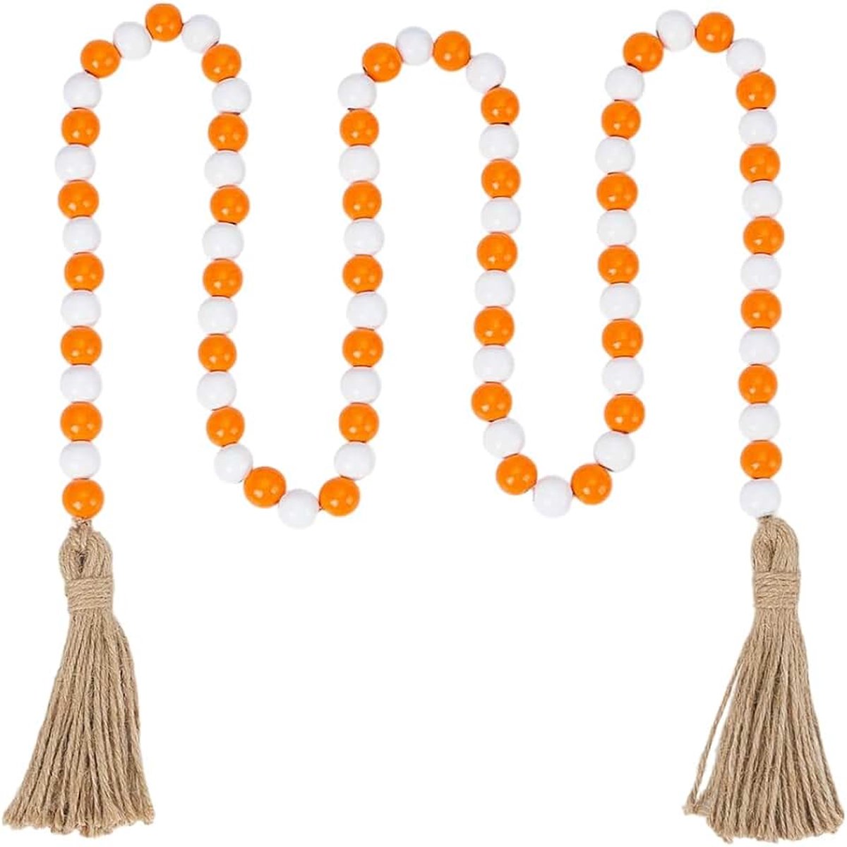Pandahall 1,64 Yards Oranje Houten Kralen Garland met Kwasten, Decoratieve Kralen Boerderij Rustieke Land Kralen voor Kerstboom Woondecoratie Kamer Decor Muur Opknoping Gordijn Staaf Accenten Plank