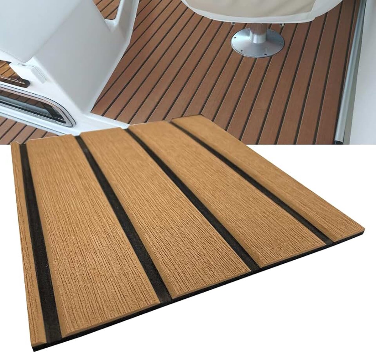 Decking van EVA-schuim, kunststof dekbekleding met kleefrug, schuin afgewerkte randen (bevel edge), 90 × 240 x 0,6 cm, antislip, voor jachten, zeilboten