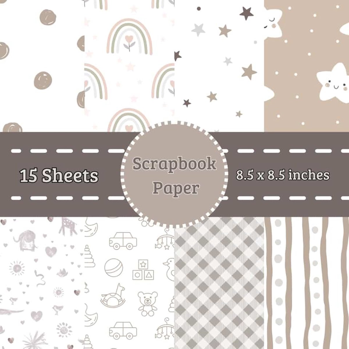 Browns Scrapbook Paper Pad: 5 Sheets of Cute Warm Taupe, Beige, and Warm Brown Decorative Crafting Paper for Unisex Baby Memory Books, Nursery Decor, and Cardmaking