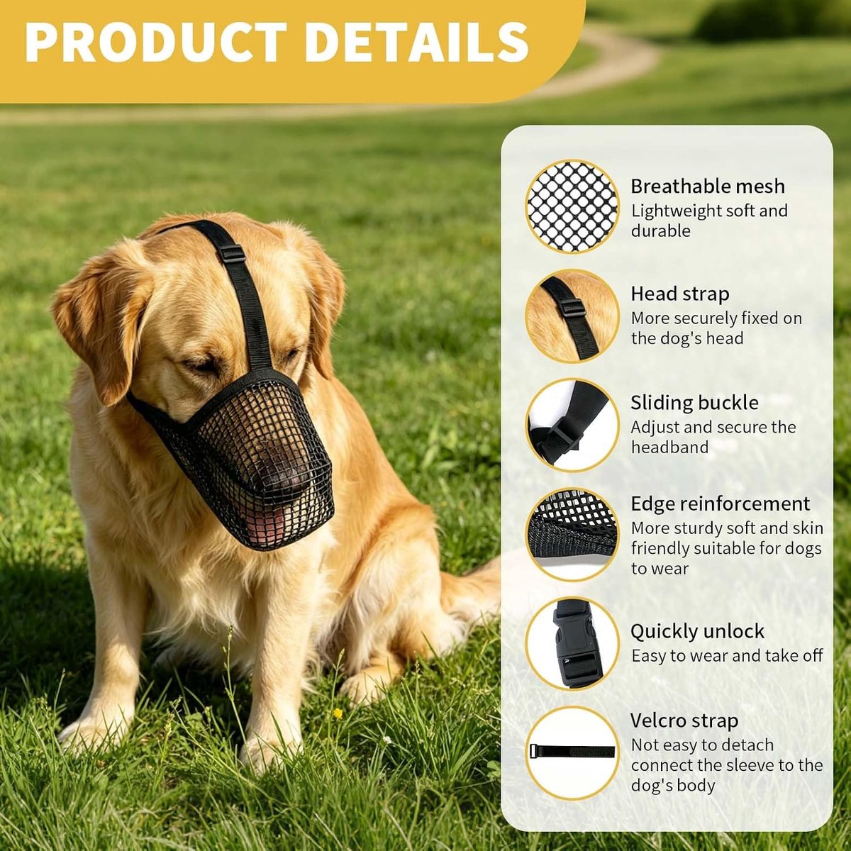 Muilkorf voor honden, ademend, verstelbaar, anti-bijtmasker voor middelgrote en grote honden, voorkomt kauwen en eten tijdens wandelingen, maat L