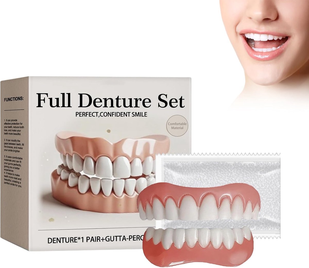 Aangepaste volledige dentuurset, siliconen tanden, natuurlijk uitziende tanden, waterdicht en lichtgewicht voor een veilige pasvorm