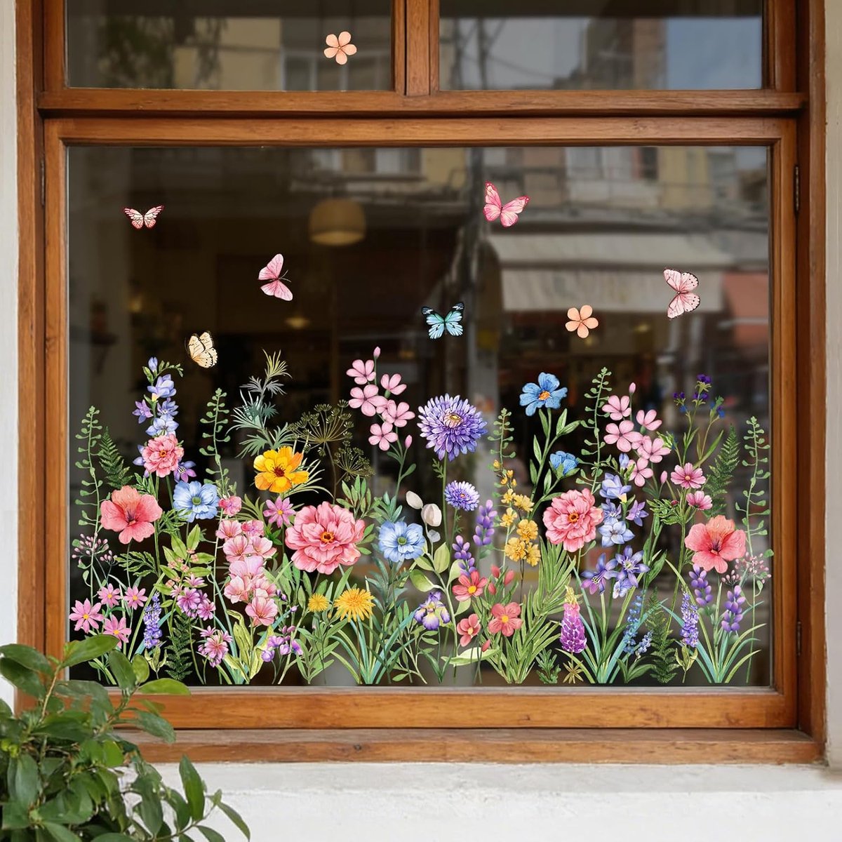 Kleurrijke Wilde Bloem Statische Raamstickers Dubbelzijdige Lente Zomer Bloem Vlinders Raam Decals Anti-Collision Glas Deur Spiegel Decals