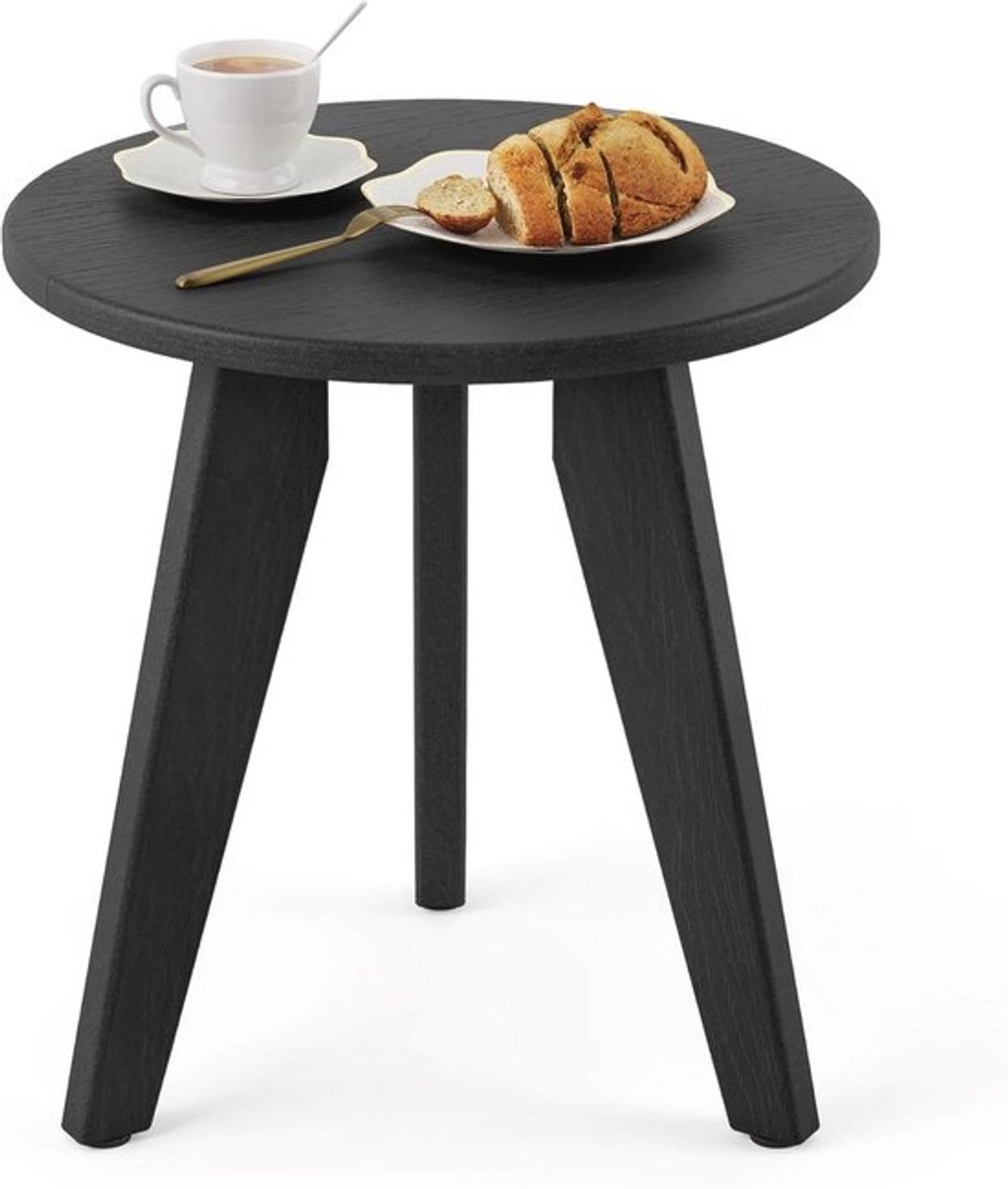 Buitentafel Rond - Bijzettafel Buiten - Terras Gebruik - Weerbestendig HDPE - 35 x 36 cm - Zwart