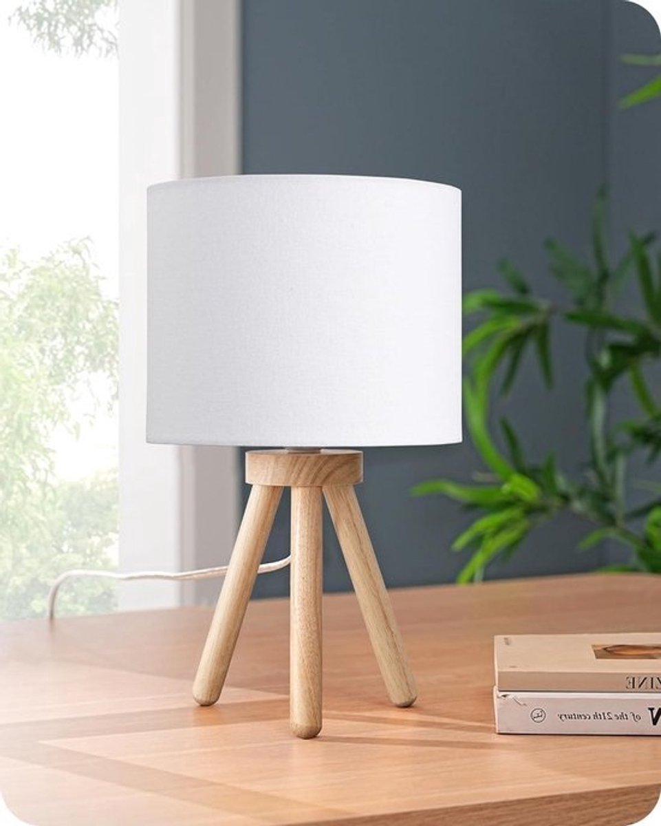 Moderne Tafellamp Driepoot Houten Lampenkap Linnen E27 LED Inbegrepen Warm Wit 2700K - Slaapkamer Woonkamer Kantoor Hotel