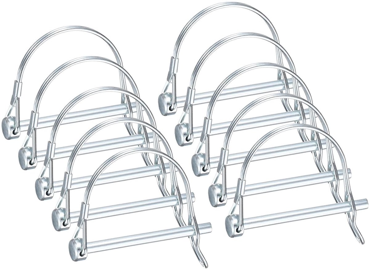10 stuks bevestigingspen voor aanhangers, 6 mm x 70 mm (DxL) van verzinkt koolstofstaal, D-vormige pen met boogdraad voor landbouwaanhangwagen/grasmaaier/tuin