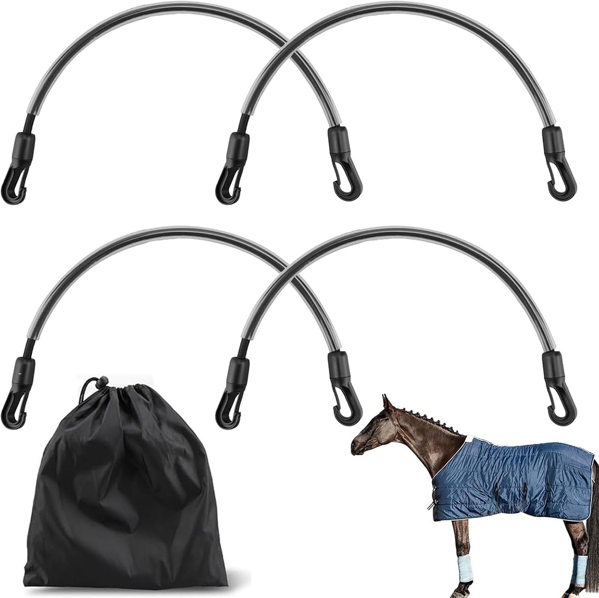 4 stuks geplastificeerd staartkoord met kunststof ommanteling zwart 40 cm staartriem paard paard
