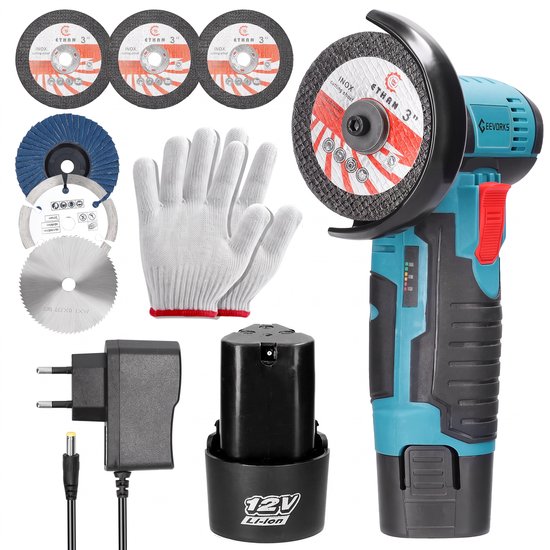 Mini accu haakse slijper 12 V - Ø 75 mm - 19.500 tpm - 2 accu's