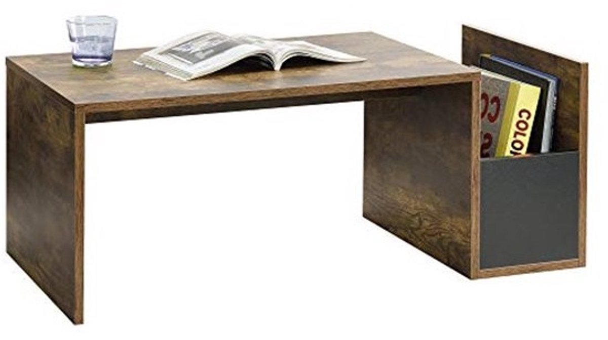 Moderne salontafel met opbergvak 90x45x35 cm in eiken en zwart