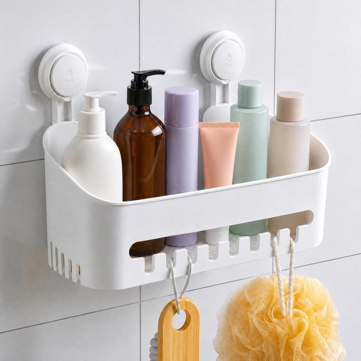 Doucheplank zonder boren, versterkte zuignap, douche-organizer, grote capaciteit, badkamerorganizer, badkameraccessoires voor shampoo, douchemand, keukenorganizer