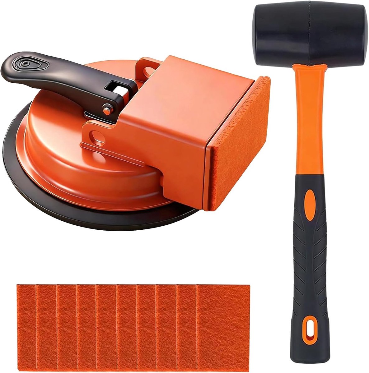 Leggereedschap, laminaatlegset, vacuüm tegels en vloerlatten, grijper, zuiglift, laminaat voor plinten, bouwreparatie, houten vloeren, wordt geleverd met rubberen hamer