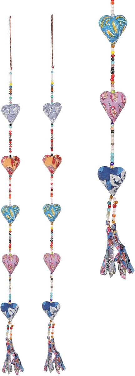 Set Of 2 Decorative Door Hanging Colorful Decorative 5 Fabric Heart String for Indian Traditional Festival Decoration (Size:-30")