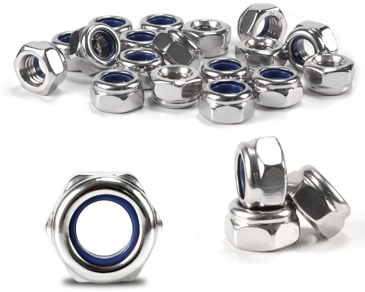 55 stuks M8 moeren set, M8 moeren roestvrij staal 304 borgmoeren, zeskantmoeren met nylon, zelfborgende moeren, borgmoeren, stopmoeren voor schroeven, sluitringen, schroefdraadstangen