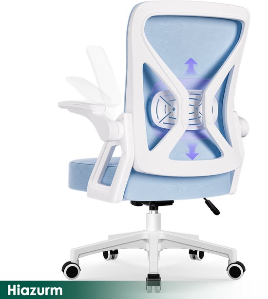 Hiazurm Bureaustoel - Ergonomische bureaustoel - bureaustoelen voor volwassenen - Opklapbare armleuningen - Lendensteun - Verdikt en verbreed zitkussen - Blauw