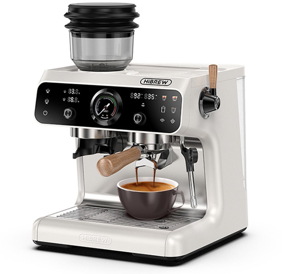HiBREW H7B espressomachine, dubbel verwarmingssysteem, 58 mm portafilter, ingebouwde molen met 30 maatinstellingen, touchscreen, voor Cafe Hotel Restaurant