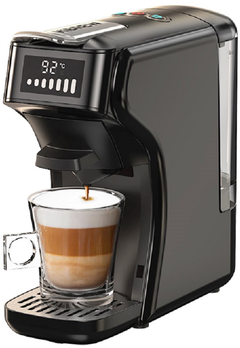 HiBREW H1B koffiezetapparaat met 6 in 1 pads, watertank van 600 ml, drukextractie van 19 bar, koud/warm-modus, LED-indicator, voor Kcup*/Nes*/DG*/espressopoeder