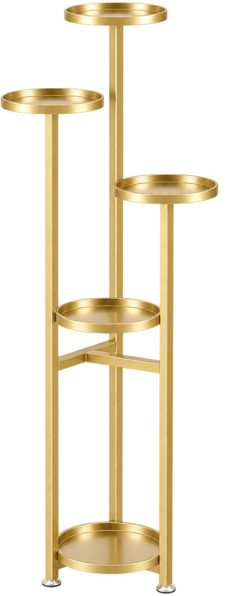 Sellino Plantenstandaard - Metalen plantenstandaard - 5 Laags- Met Antislipvoeten - Verdikte stalen constructie - Hoogte 120 cm - Goud
