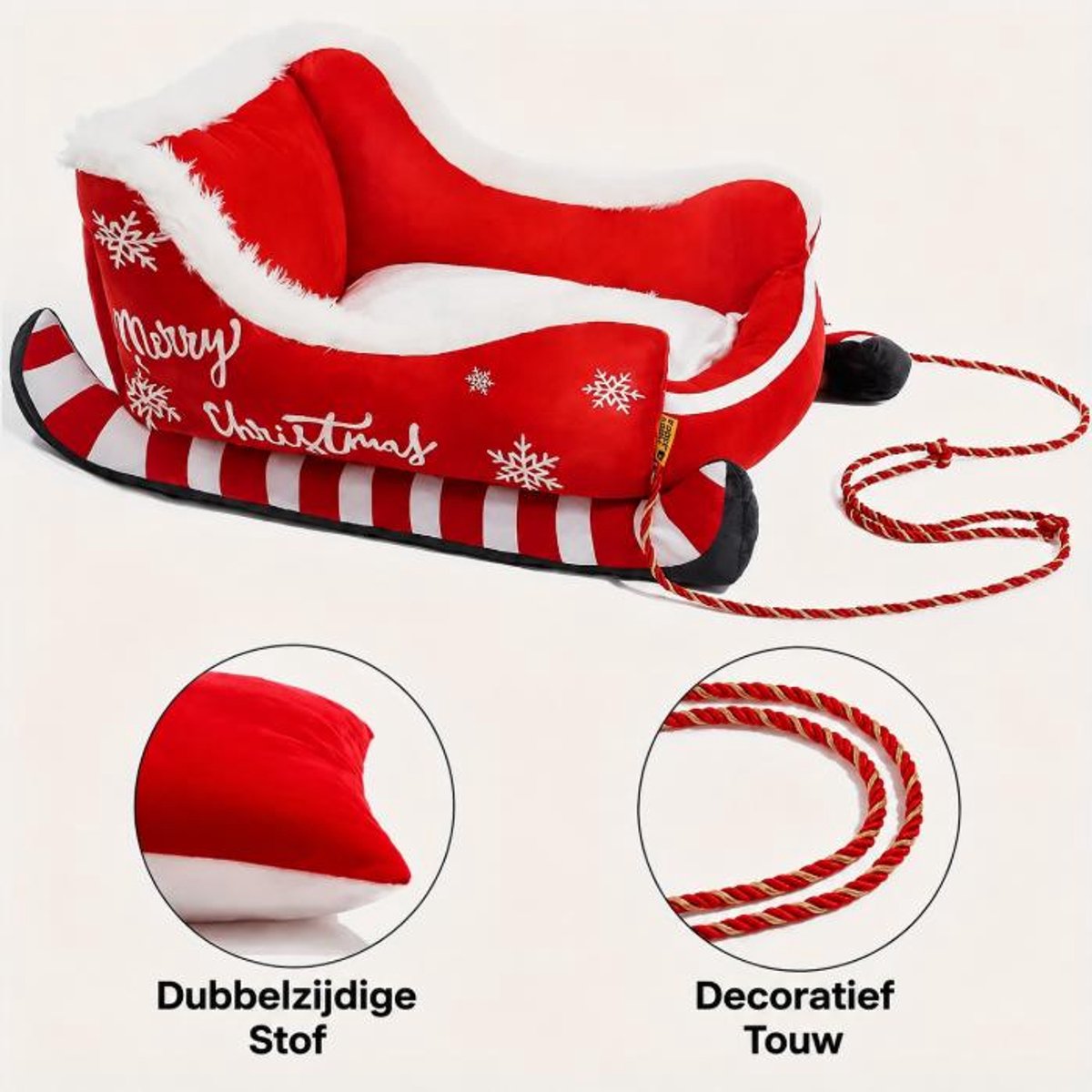 Kerst Hondenmand & Kattenmand – Kerstman Slee Design – Zachte Pluche Huisdierenmand – Warme Slaapplaats voor Hond en Kat – 65 × 52 × 30 cm – Rood – foto 5
