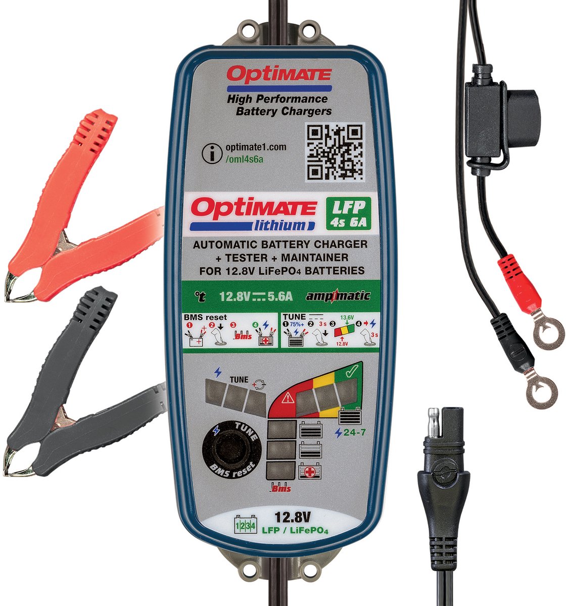 Optimate lithium 4s 6a - tm390 - 12.8v lifepo4 acculader & onderhouder - automatische 10-stappen lader met ampmatic-technologie - veilig & weerbestendig - voor motor, auto, atv & waterscooter