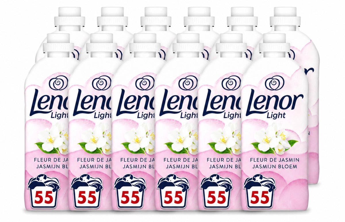 12 x Lenor Light - Wasverzachter - Jasmijnbloem - Fris & Zacht - 55 Wasbeurten - Voordeelverpakking - 12 stuks