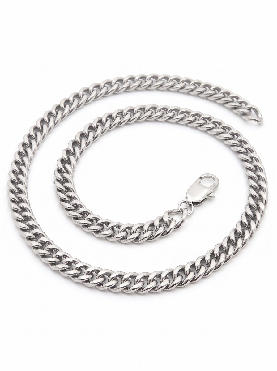 Lundholm Viggo Heren Ketting Zilverkleurig – Titanium Staal Schakelketting 6 mm – 60 cm – Cuban Link Dubbele Gourmetschakel – Stoere Mannen Ketting Waterproof & Hypoallergeen – Cadeau voor Hem – Scandinavisch Design