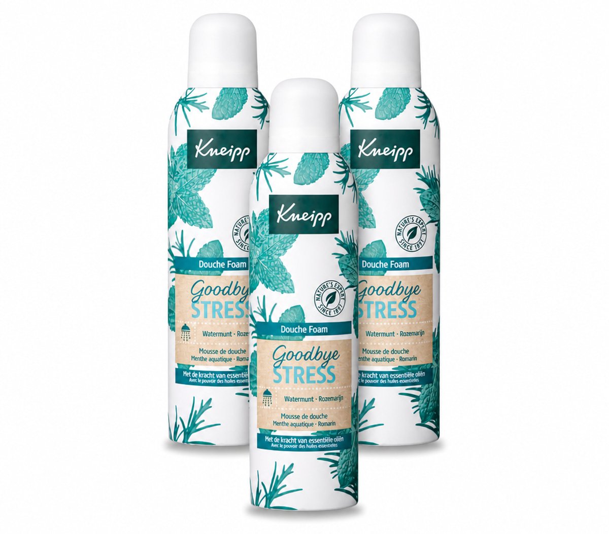 3 x Kneipp - Douche schuim - Goodbye Stress - Watermunt & Rozemarijn - 200 ml - Voordeelverpakking - 3 stuks