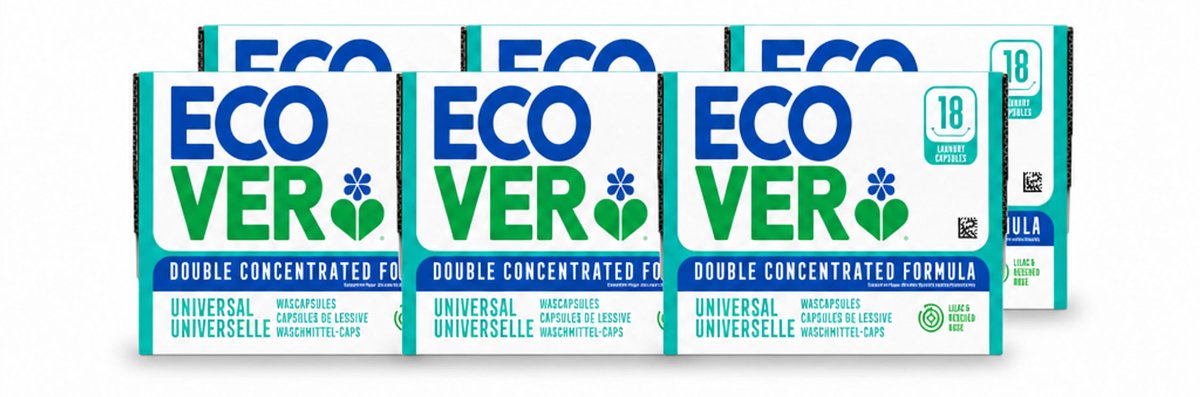 6 x Ecover - Wascapsules - Universal - Lilac & Rescued Rose - 18 Capsules - Voordeelverpakking - 6 stuks