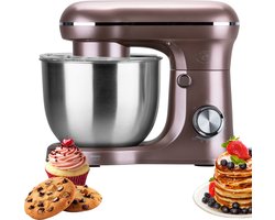 Royal Swiss® - Keukenmachine Keukenrobot met Mengkom 5L - 1500W Planetair Mengsysteem - 10 Snelheden + Pulse - RVS Mengkom - Koffiebruin