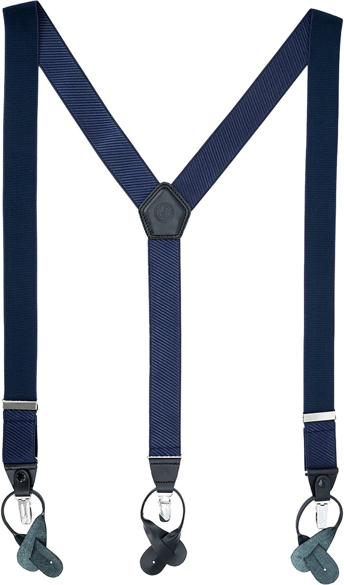 LINDENMANN heren bretels met clips en leren bandjes Y-vorm - marine