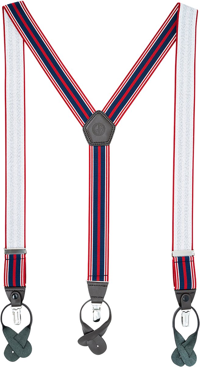 LINDENMANN heren bretels met clips en leren bandjes Y-vorm - wit dessin