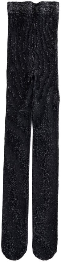 Gevouwen, donkerblauwe maillot met glitters. De panty heeft een fijne ribbelstructuur.