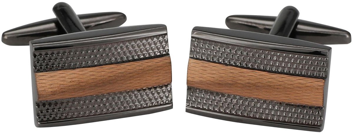 LINDENMANN heren manchetknopen gunmetal wood - donkergrijs