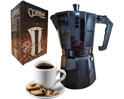 Lifestyleboss Zwarte Moka koffie percolator 150 ml, 3 kopjes, klassieke espressokan -aluminium voor alle warmtebronnen behalve inductie - Italiaans koffiegenot