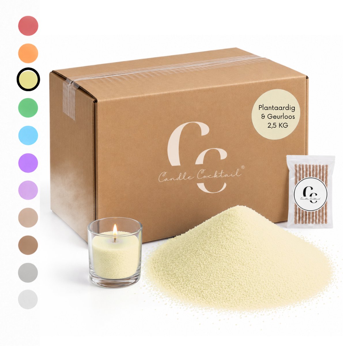 Kaarsenzand 2,5 kg | Geel | Incl. 40 Lonten | Plantaardige Kaarsenwas | Zelf Kaarsen Maken | Candle Cocktail®