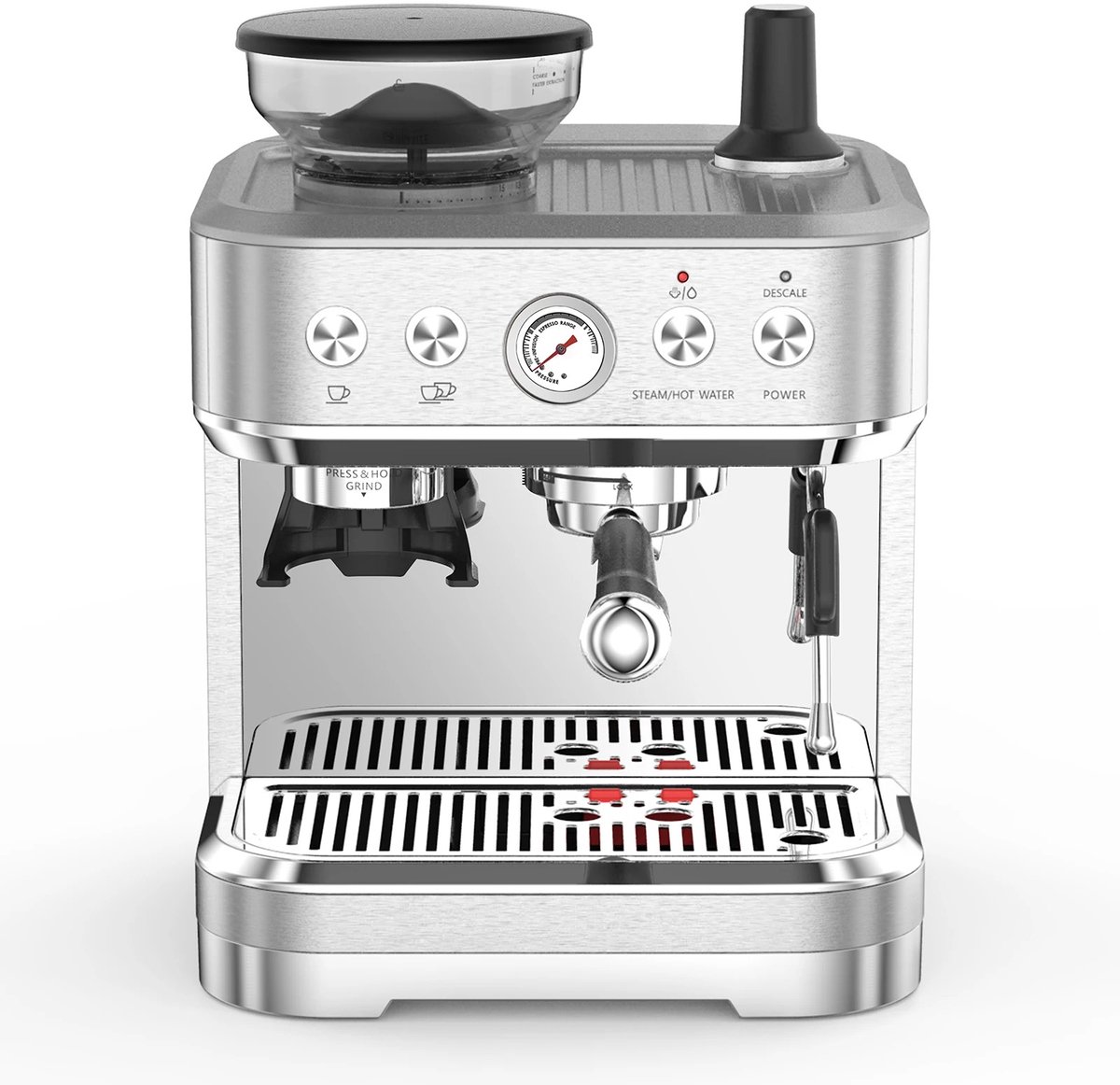 SanaVida - Espressomachine - Koffieapparaat Met Geïntegreerde Molen - Melkopschuimer - 15 Bar - 2,5L Watertank - Semi-automatisch