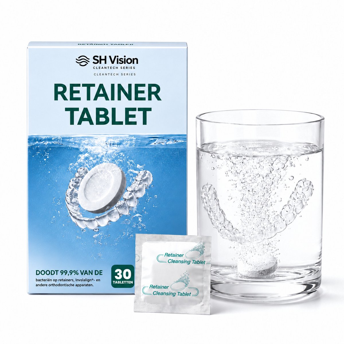 SH Vision Reinigingstabletten Beugel & Retainer – Gebitsreiniger voor Kunstgebit, Nachtbeugel & Snurkbeugel – 30 Stuks – Frisse Munt