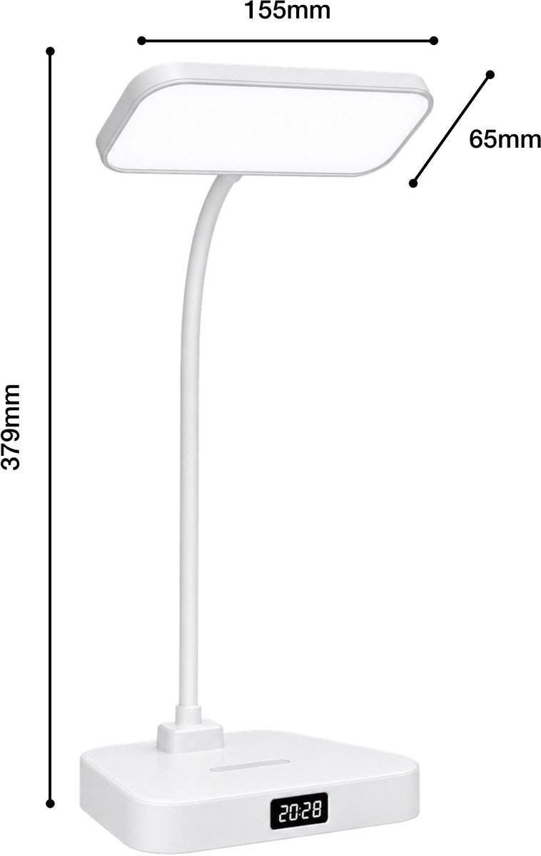 Oplaadbare LED Bureaulamp - Draadloos - Flexibele Arm - Dimbaar - 3 Lichtkleuren - USB Accu - Wit thumbnail 4