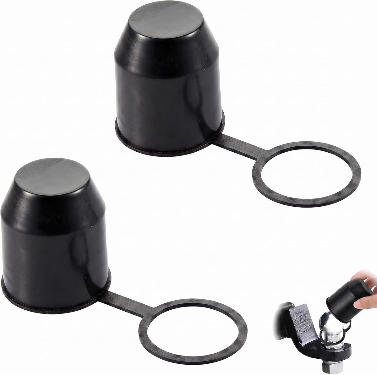 2 stuks universele afdekking voor trekhaak, zwart, beschermkap voor trekhaak auto met veiligheidsring, robuuste bescherming voor aanhanger, caravan en camper, diameter 50 mm