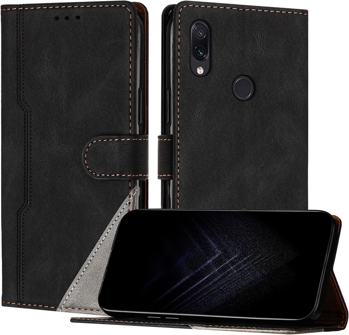 Hoesje voor Xiaomi Redmi Note 7/ Note 7 Pro, Flip Lederen Hoes met standaard | magnetische sluiting | schokbestendig | Kaarthouder - Zwart