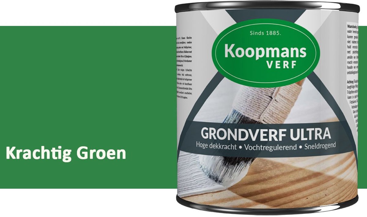 Koopmans Grondverf Ultra – Grondverf Hout & Metaal Binnen en Buiten – Vochtregulerende Primer – Hoge Dekking – Zijdeglans – Krachtig Groen – 375 ml