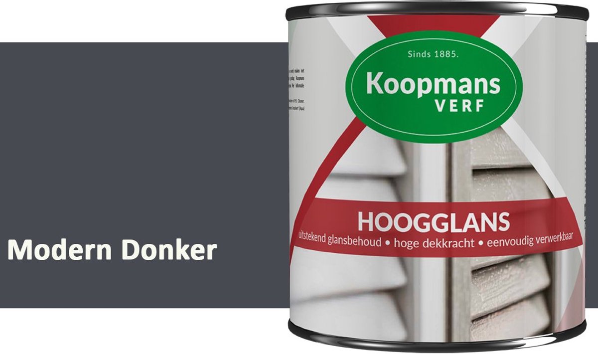Koopmans Hoogglans Lakverf Binnen & Buiten – Voor Hout en Metaal – Krasvast – Hoge Dekkracht – Kozijnen, Deuren & Meubels – Modern Donker – 750 ml