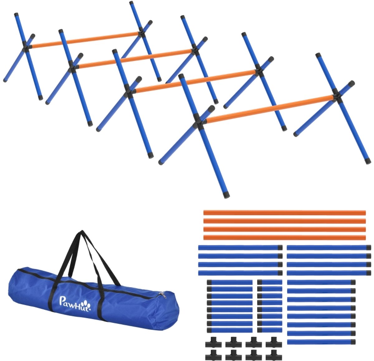 Agilityset 87x56x41cm Oranje Kunststof Honden hindernis Trainingsmateriaal Met opbergzak Stevig en duurzaam Praktisch en mooi Makkelijk op te bergen Te gebruiken in de tuin, buitenshuis en binnenshuis Geschikt voor kleine honden