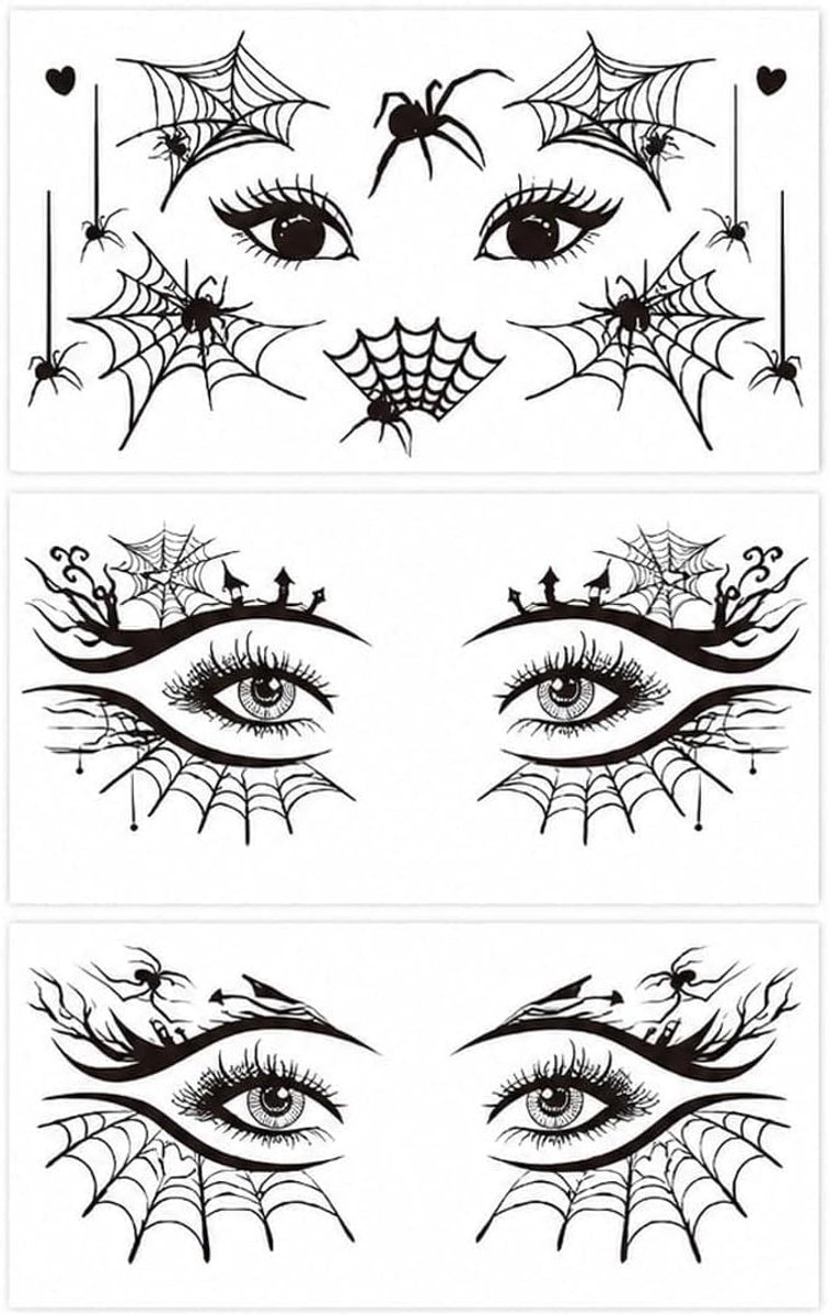 Tijdelijke oogtatoeages, Halloween-tatoeage met spinnenweb, eenvoudig aan te brengen voor een griezelige look