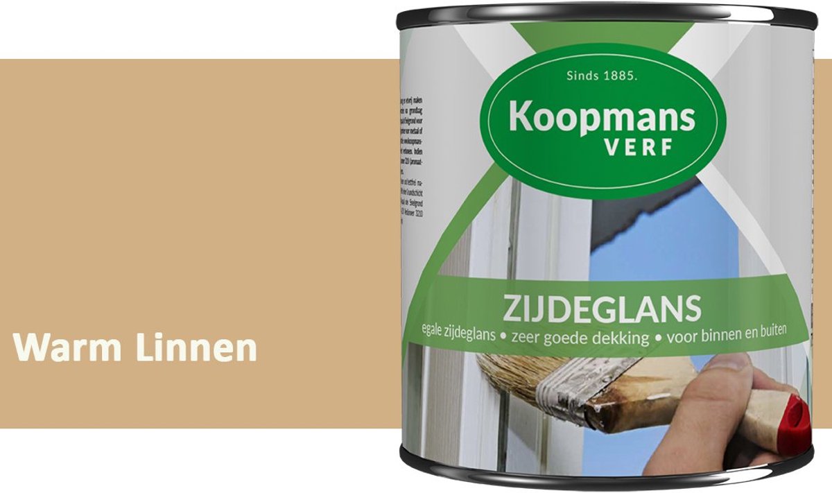 Koopmans Zijdeglans Lakverf – Binnen & Buiten – Kras- en Stootvast – Hoge Dekkracht – Voor Hout, Deuren en Kozijnen – Warm Linnen – 750 ml
